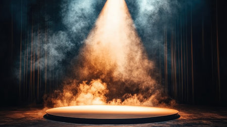 A captivating stage scene with a dramatic spotlight shining through swirling mist, perfect for enhancing performances, events, or creative projects.の素材