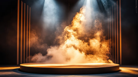 A captivating stage setup featuring dramatic smoke effects and focused spotlighting, ideal for artistic performances, theater, and engaging presentations.の素材