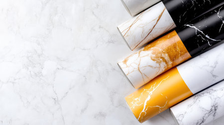 A collection of colorful marble patterned contact paper rolls ideal for home decoration and interior design projects. Enhance any surface with style.の素材