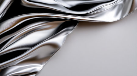 Luxurious silver satin fabric featuring soft waves and subtle ripples against a light backdrop, perfect for enhancing creative design projects and aesthetics.の素材