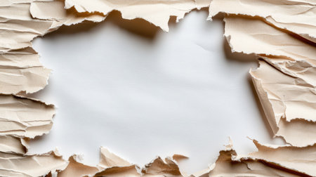 This image features a torn paper effect revealing a blank area, ideal for text or design. The crumpled edges create a unique artistic backdrop suitable for various creative projects.の素材