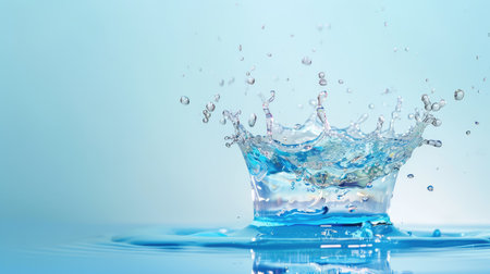 This captivating image features a stunning splash of water droplets creating ripples in a clear blue liquid. The dynamic motion captures the essence of freshness and nature.の素材
