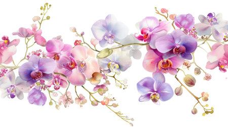 This stunning image showcases an artistic arrangement of colorful orchids, featuring soft, gentle petals and a delicate design. Perfect for enhancing any decor.の素材
