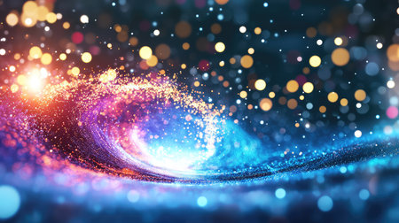 Explore a mesmerizing abstract cosmic background featuring a stunning swirl of sparkling stars and vibrant lights. Perfect for artistic and dreamy projects.の素材