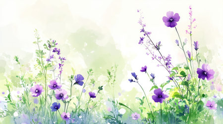 Enchanting illustration showcasing a variety of wildflowers in soft pastel hues. Perfect for nature lovers and floral enthusiasts, this artwork brings serenity and beauty into any space.の素材