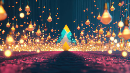 This visually stunning abstract composition features glowing lights and geometric shapes in a harmonious blend of vibrant colors, creating an enchanting atmosphere.の素材