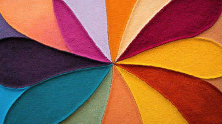 An artistic arrangement of colorful wool felt pieces featuring bold shapes and rich textures ideal for creative projects, crafts, and designs.の素材