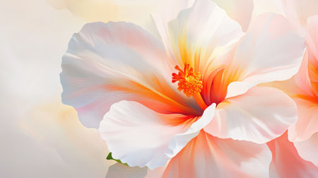 A stunning close-up of a soft hibiscus flower showcases delicate petals in pastel shades, perfect for nature enthusiasts or floral designs.の素材