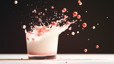 A stunning visual of a berry splash in a glass, showcasing the dynamic motion of liquid against a dark background, evoking freshness and indulgence.の素材