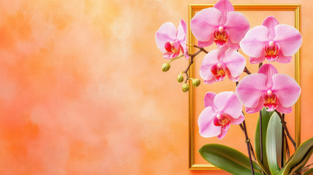 A stunning arrangement of pink orchid flowers showcased in an elegant frame against a soft, colorful background. Perfect for nature-inspired decor.の素材