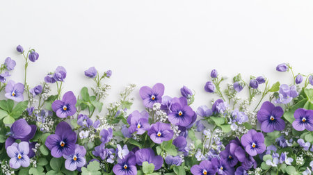A stunning array of vibrant purple flowers with lush green leaves set against a soft backdrop, perfect for natural and floral-themed projects.の素材