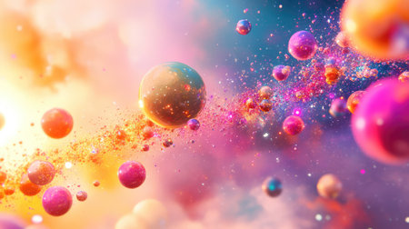 Experience an enchanting cosmic scene filled with colorful planets and shimmering stars. This vibrant space artwork evokes a sense of wonder and exploration.の素材