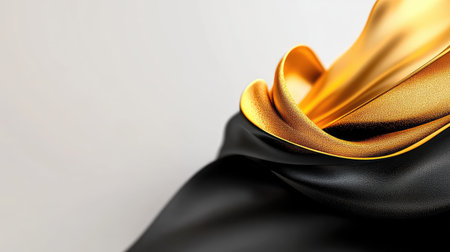 This image showcases an exquisite interplay of black and gold fabric, highlighting the smoothness and elegant waves. Ideal for design, fashion, or interior inspirations.の素材