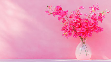 A captivating display of pink flowers in a sleek vase sits elegantly against a soft pink backdrop, enhancing any interior with a fresh and vibrant feel.の素材