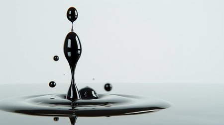 A captivating image depicting an artistic splash of black liquid against a serene surface, highlighting dynamic movement and minimalistic beauty.の素材