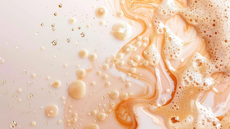 This image showcases an abstract close-up of foam and bubbles in soft peach and cream tones, creating fluid organic patterns perfect for artistic uses.の素材