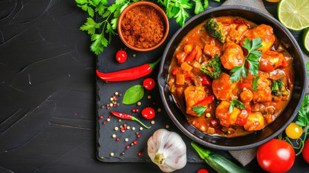 A vibrant and hearty vegetable dish prepared with fresh ingredients and aromatic herbs, showcasing a medley of colors and textures ideal for culinary inspiration.の素材