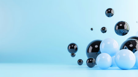 Vibrant 3D spheres in various sizes and colors on a soft blue background, creating a modern and abstract composition ideal for design projects.の素材