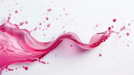 This vibrant image showcases a dynamic pink liquid splash, highlighting the fluid movement of the droplets against a clean white background. The abstract design exudes energy and creativity, making it perfect for various artistic and commercial uses.の素材