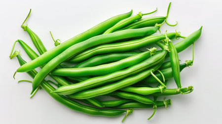 A vibrant collection of fresh green beans showcasing their glossy texture and natural colors. Ideal for culinary, health, and nutrition-themed projects.の素材