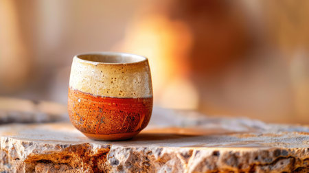 Artistic close-up of handmade clay cup highlighting organic texture, uneven edges, and warm earthy huesの素材