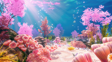 This stunning underwater scene features vibrant coral reefs, colorful marine life, and serene blue waters, highlighting the beauty of ocean ecosystems.の素材