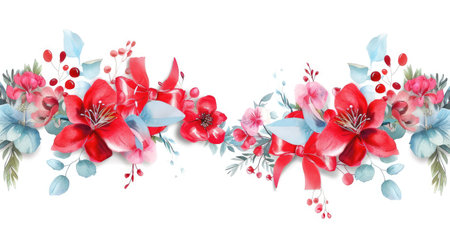 This vibrant floral arrangement features striking red blooms and delicate blue leaves, perfect for adding beauty to creative projects and designs.の素材