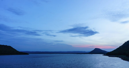 The evening sky on dam.の写真素材
