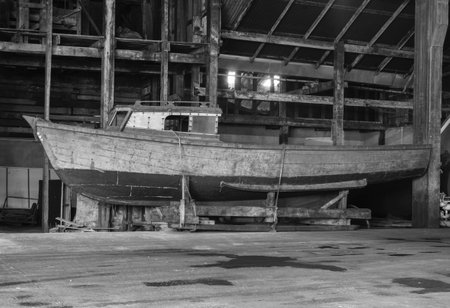 This is a fishing vessel of expiry use.の写真素材