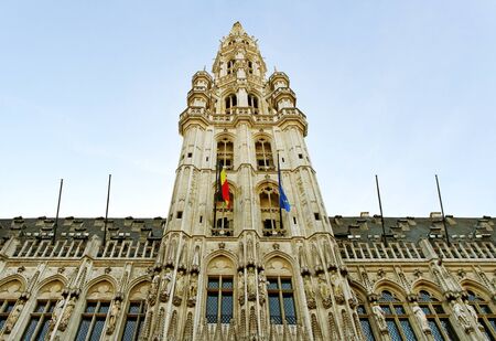 Two flags on the building.の写真素材