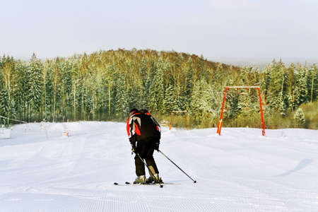 Ski man on  snow hill の写真素材