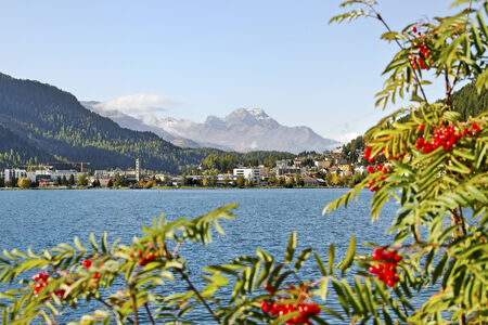 St Moritz lake in sunny day.の写真素材