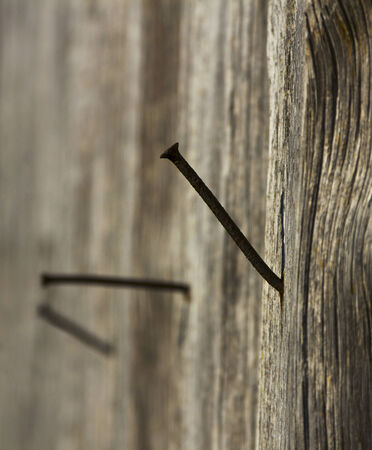 Wooden wall of shed with nails.の写真素材