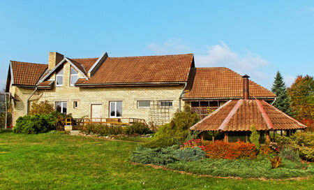Detached house with arbour in a yard.のeditorial素材