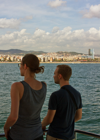 BARCELONA, SPAIN - SEPTEMBER 19, 2014, Coastal zone and the port, view of the city from seaside in Barcelona on 19.09.2014のeditorial素材