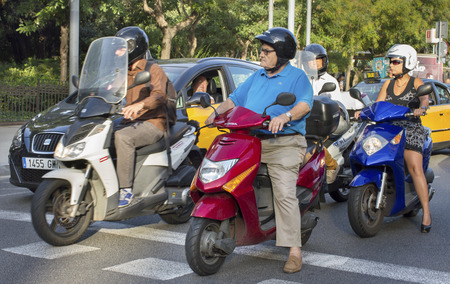 BARCELONA, SPAIN - SEPTEMBER 19, 2014. On a pedestrian crossing in Barcelona on 19.09. 2014.のeditorial素材