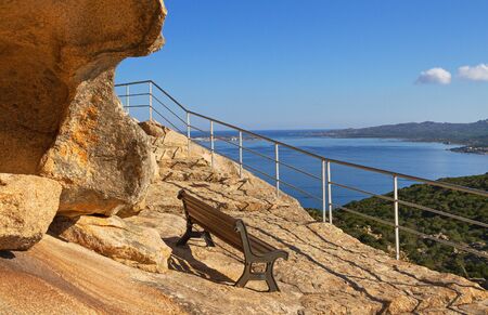 View to the Mediterranean sea from cliff, Palau, Italy.の写真素材
