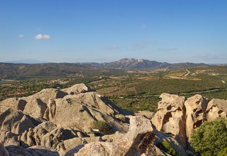 View to the Mediterranean sea from cliff, Palau, Italy.の写真素材