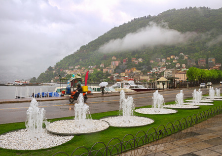 View to the Como in rain, Italy.の写真素材