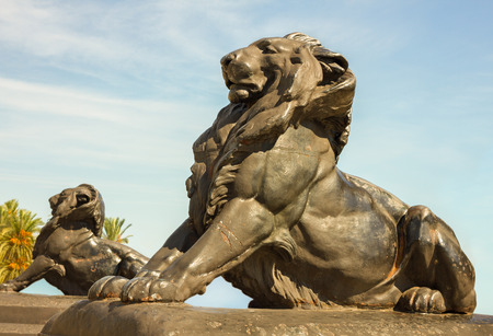 Monument of lions in Barcelona.の写真素材