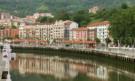 BILBAO, SPAIN-JUN 10: Bilbao is situated in the north-central part of Spain, some 14 kilometres south of the Bay of Biscay. View along the river in Bilbao on 10 Jun, 2015, Spain.のeditorial素材