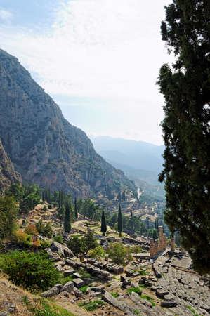 Ruins of temple Apollo in the archaeological site of Delphi in Greece.の写真素材