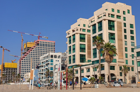 TEL AVIV, IZRAEL - NOVEMBER 3, 2016: Tel Aviv is a major city in Israel, located on the country's Mediterranean coastline. View to the street in a Tel Aviv on 3 November 2016.のeditorial素材
