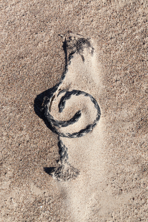Figure on a sand from a cord like music key.の写真素材