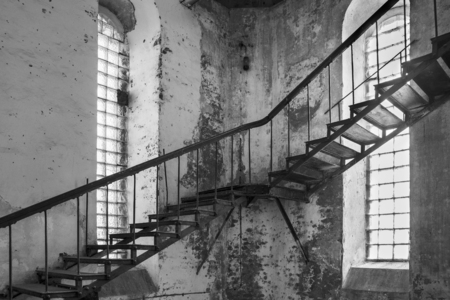 Stair in inside of old water tower.の写真素材
