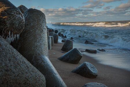 Port north mole in winter time, Liepaja, Latvia.の写真素材