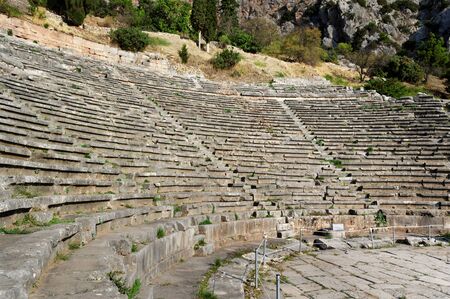 View to the Delphi with ruins of the stadium in Greece.