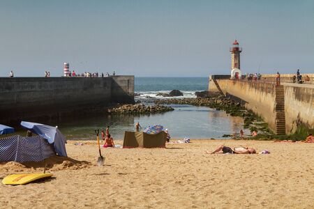 PORTUGAL, PORTO - SEPTEMBER 5: Porto is the second largest city in Portugal. View to mole coastline of Atlantic ocean on 5 September 2016, Porto, Portugal.の写真素材