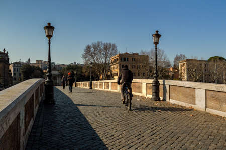 ITALY, ROMA - FEBRUARY 13: Rome is the capital city and a special comune of Italy. View to bridge above river Tiber in Roma on 13 February 2012, Roma, Italy.のeditorial素材