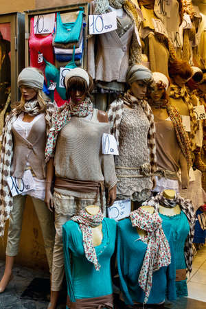 ITALY, ROMA - FEBRUARY 13: Rome is the capital city and a special comune of Italy. View to small women clothes market with manekens in Roma on 13 February 2012, Roma, Italy.のeditorial素材